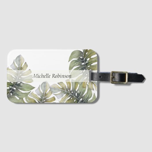 Elegant Waterverf Tropisch Monstera Bagagelabel (Voorkant (horizontaal))