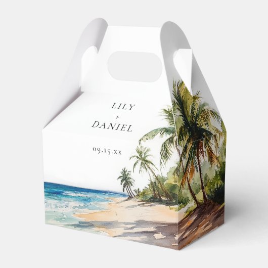 Elegant Waterverf Tropisch Strand Bruiloft Bedankdoosjes (Voorkant Zijde)