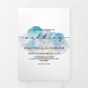 Elegant waterverf trouwuitnodiging/menu/rsvp. drieluik uitnodiging