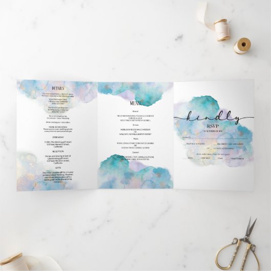 Elegant waterverf trouwuitnodiging/menu/rsvp. drieluik uitnodiging (Binnen)