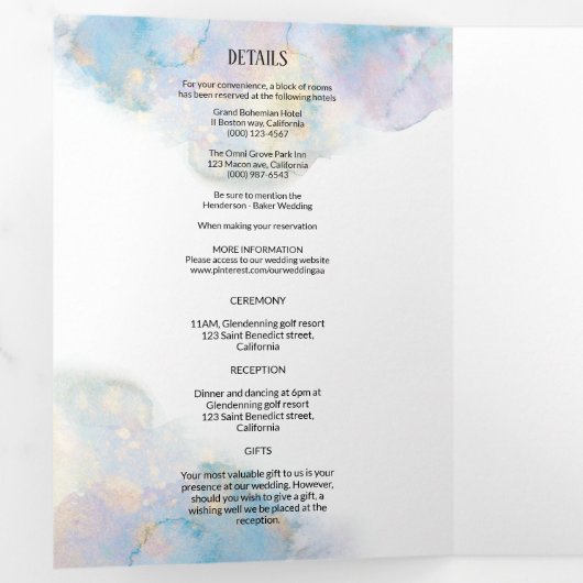 Elegant waterverf trouwuitnodiging/menu/rsvp. drieluik uitnodiging (Binnenzijde eerst)