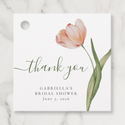 Elegant Waterverf Tulip Green Vrijgezellenfeest Bedankjes Labels (Voorkant)