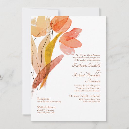 Elegant Waterverf Tulips Terracotta Wedding Kaart (Voorkant)