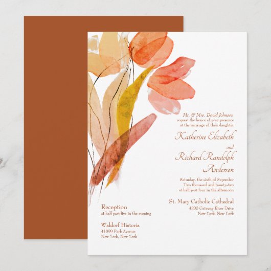 Elegant Waterverf Tulips Terracotta Wedding Kaart (Voorkant / Achterkant)