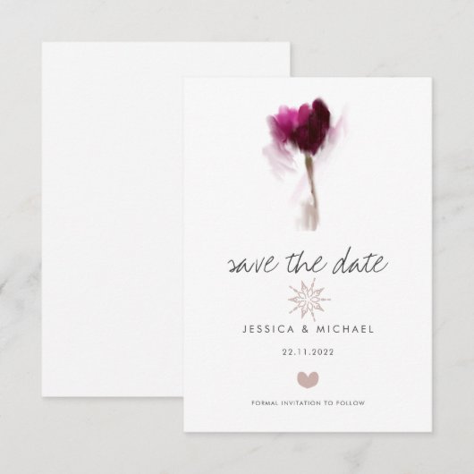 Elegant Waterverf Tulp Flower Heart Wedding Save The Date (Voorkant / Achterkant)