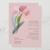 Elegant Waterverf Tulps Blush Wedding Kaart (Voorkant / Achterkant)