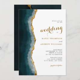 Elegant Waterverf Turquoise Gold Agate Wedding Kaart