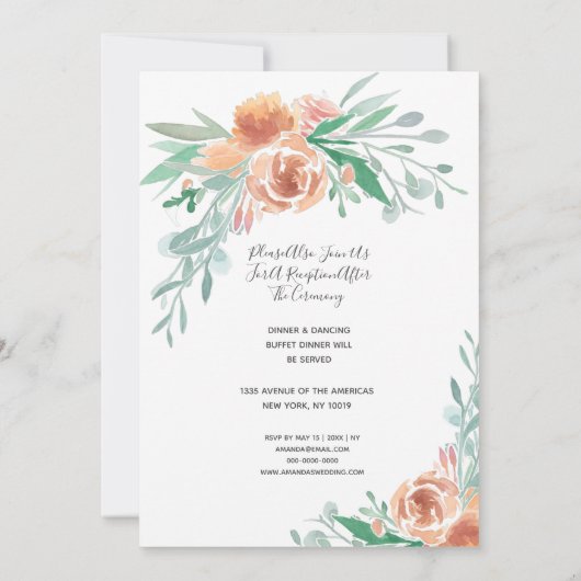 Elegant waterverf-uitnodiging, rsvp & receptie in kaart (Achterkant)