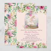 Elegant Waterverf Unicorn Chic Floral Baby shower Kaart (Voorkant / Achterkant)