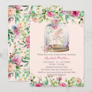 Elegant Waterverf Unicorn Chic Floral Baby shower Kaart