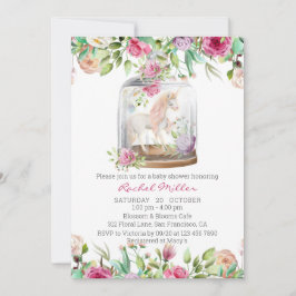 Elegant Waterverf Unicorn Chic Floral Baby shower Kaart
