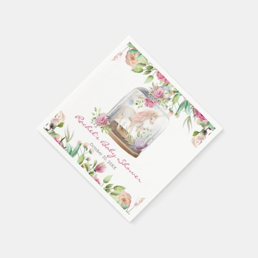 Elegant Waterverf Unicorn Chic Floral Baby shower Servet (Hoek)