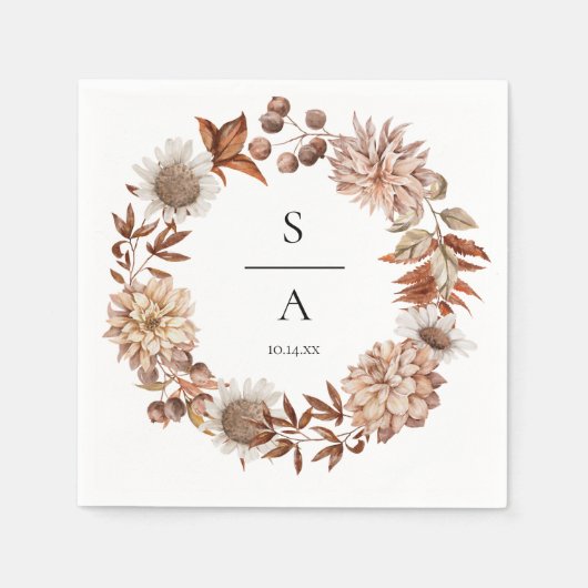 Elegant Waterverf verbrand Oranje Floral Wedding Servet (Voorkant)