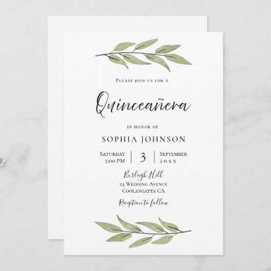 Elegant Waterverf verliest Quinceanera Kaart (Voorkant / Achterkant)