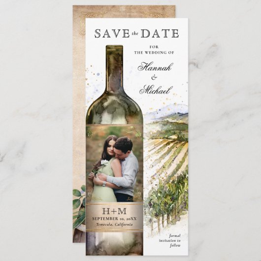Elegant Waterverf Vineyard Wedding Save The Date (Voorkant / Achterkant)