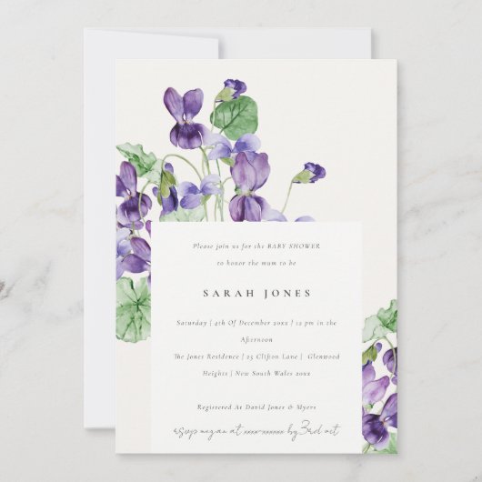 Elegant Waterverf Violet Floral Baby shower Kaart (Voorkant)