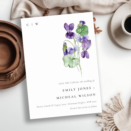 Elegant  Waterverf Violet Floral Bunch Save The Date