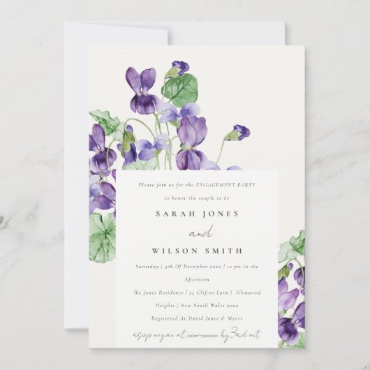 Elegant  Waterverf Violet Floral Verloving Kaart (Voorkant)