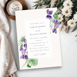 Elegant Waterverf Violet Floral Wedding Kaart