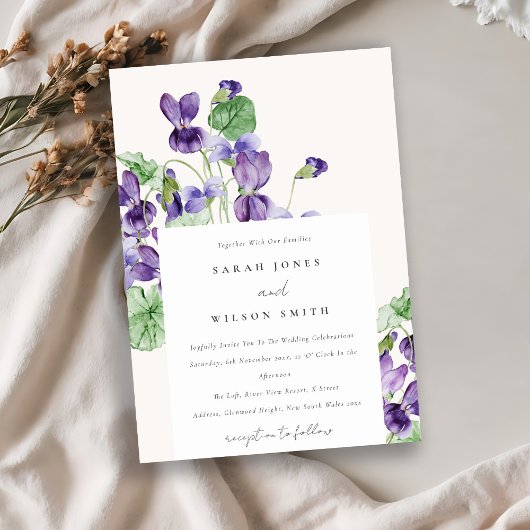 Elegant  Waterverf Violet Floral Wedding Kaart