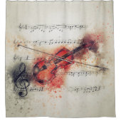 Elegant Waterverf Violin Rust Cream Black Douchegordijn (Voorkant)