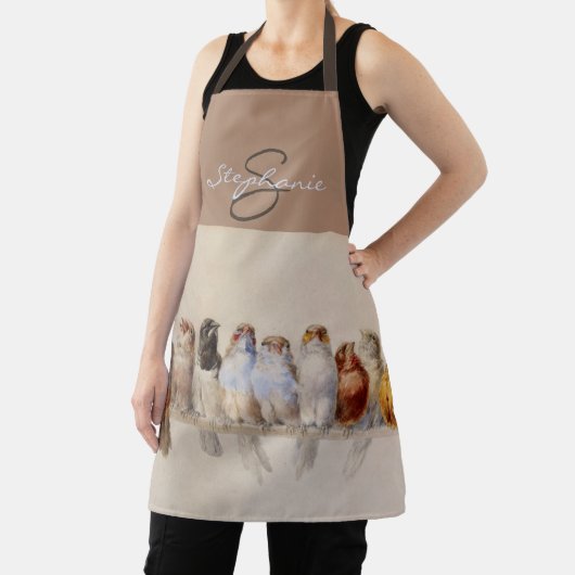 Elegant Waterverf vogelmonogram Eigen naam Schort (Insitu)