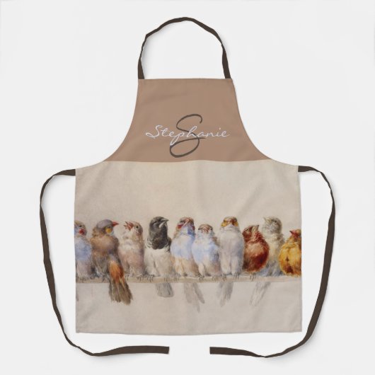 Elegant Waterverf vogelmonogram Eigen naam Schort (Voorkant)