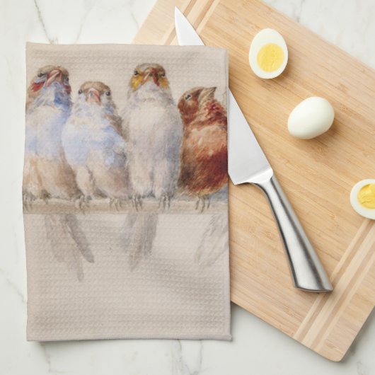 Elegant Waterverf vogels monogramed Custom Name Theedoek (Quarter Fold)