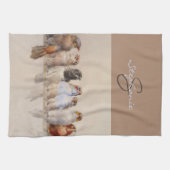 Elegant Waterverf vogels monogramed Custom Name Theedoek (Horizontaal)