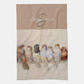 Elegant Waterverf vogels monogramed Custom Name Theedoek (Verticaal)