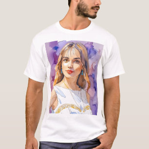 Elegant Waterverf vrouwenportret   artistiek shirt