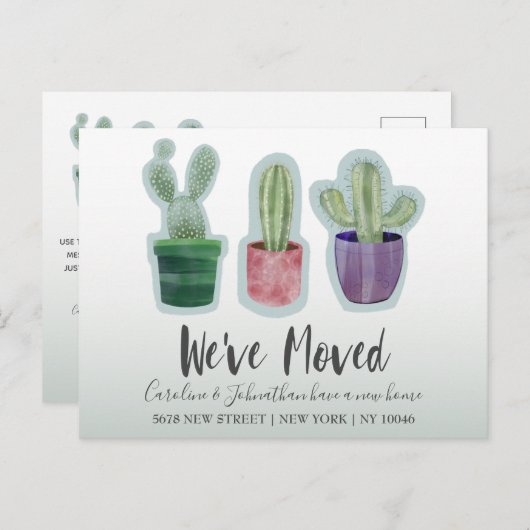 Elegant Waterverf We hebben Cactus-mededeling verp Aankondigingskaart (Voorkant / Achterkant)