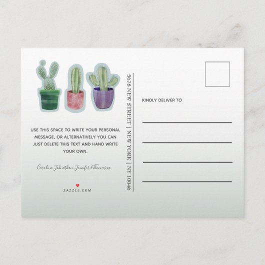 Elegant Waterverf We hebben Cactus-mededeling verp Aankondigingskaart (Achterkant)