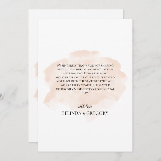 Elegant Waterverf Weddenschap Hartelijk dank Bedankkaart (Voorkant / Achterkant)