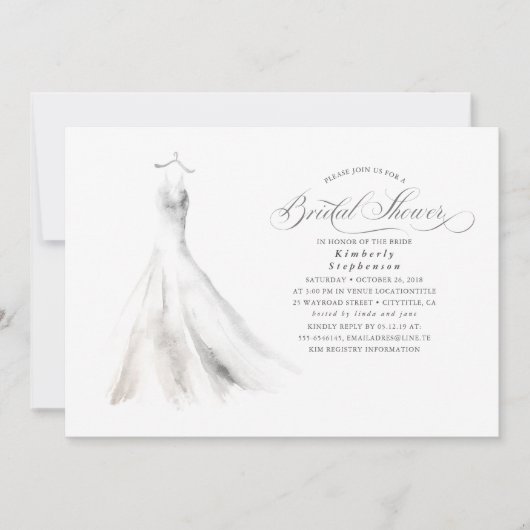 Elegant Waterverf Wedding Dress Vrijgezellenfeest Kaart (Voorkant)