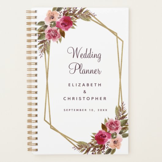 Elegant Waterverf Wedding Floral Gold Paars Roze Planner (Voorkant)