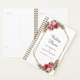 Elegant Waterverf Wedding Floral Gold Paars Roze Planner