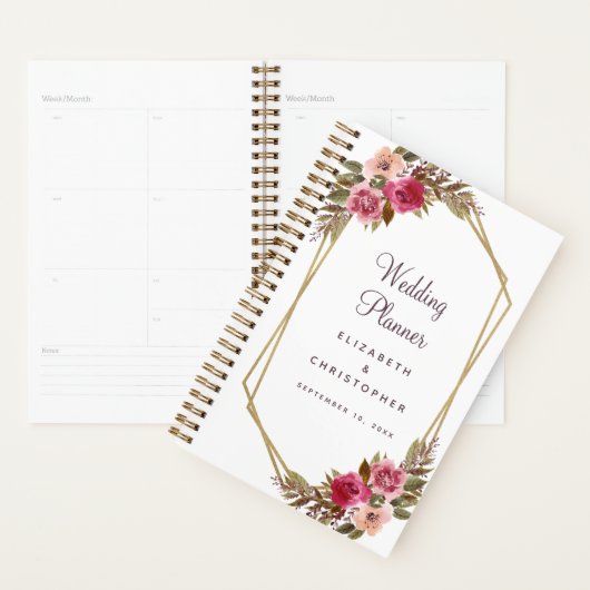 Elegant Waterverf Wedding Floral Gold Paars Roze Planner (Display)