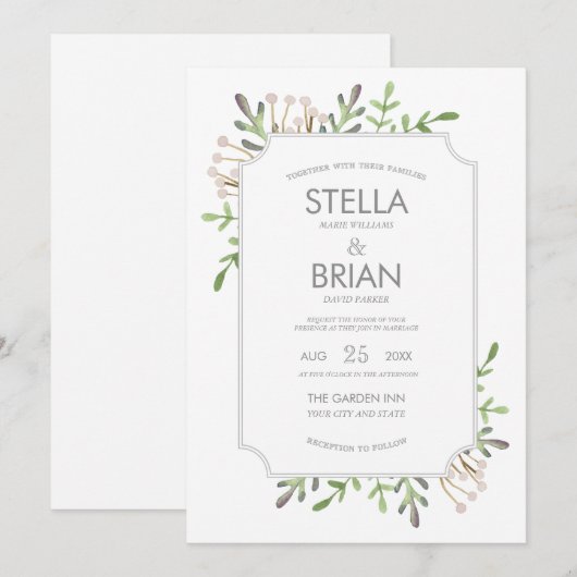 Elegant Waterverf Wedding Invitation Kaart (Voorkant / Achterkant)