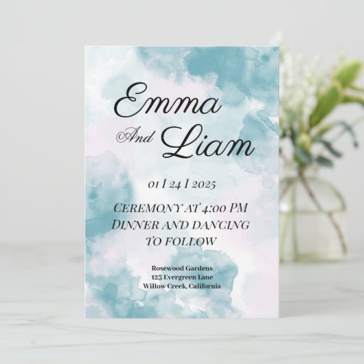 Elegant Waterverf Wedding Invitation Kaart (Staand voorkant)