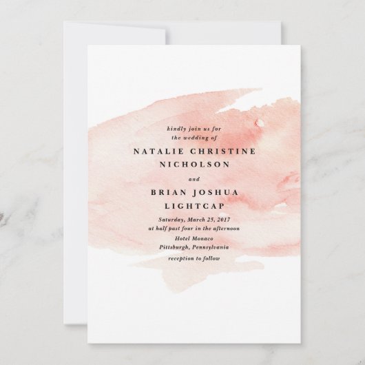 Elegant Waterverf Wedding Invitation Kaart (Voorkant)