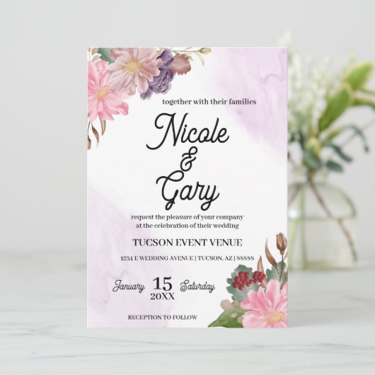 Elegant Waterverf Wedding Invitations Kaart (Staand voorkant)