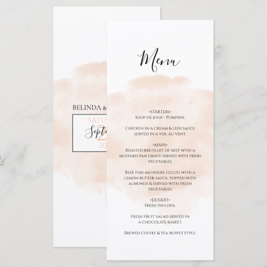 Elegant Waterverf Wedding Menu (Voorkant / Achterkant)