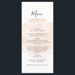 Elegant Waterverf Wedding Menu<br><div class="desc">Dit ontwerp bevat een spetter van elegante perzikwaterverf. Dit eenvoudige ontwerp haalt voordeel uit de natuurlijke de borstelslag van de waterverf om de tekst te benadrukken. De trouwdatum is zwart-wit. De combinatie van de perzikkleur en de zwarte en witte kleuren creëer een geavanceerde, trendy en chic stijl. Elegant trouwmenu kaartontwerp...</div>