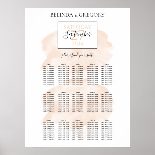 Elegant Waterverf Wedding Seating Chart Poster (Voorkant)