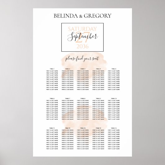 Elegant Waterverf Wedding Seating Chart Poster (Voorkant)