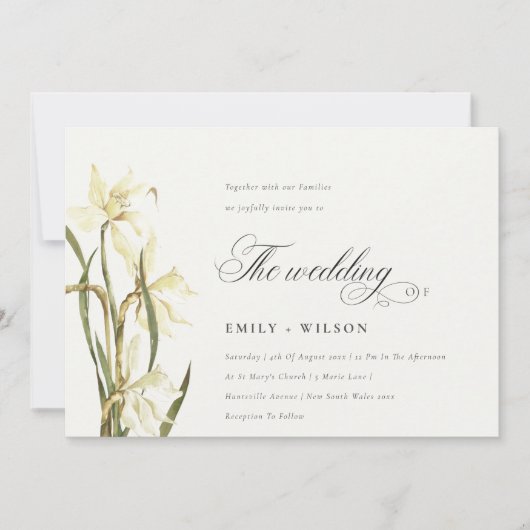 Elegant Waterverf White Daffodil Wedding Invite Bedankkaart (Voorkant)