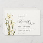 Elegant Waterverf White Daffodil Wedding Invite Bedankkaart (Voorkant / Achterkant)
