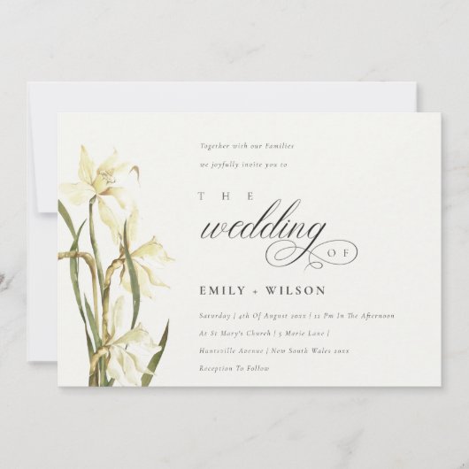 Elegant Waterverf White Daffodil Wedding Invite Bedankkaart (Voorkant)
