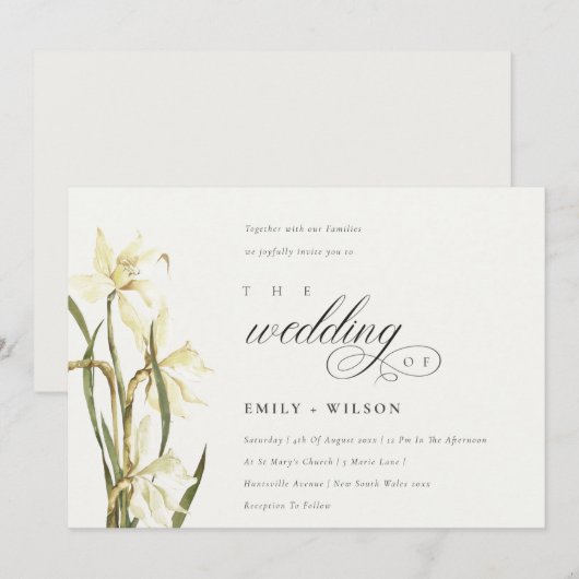 Elegant Waterverf White Daffodil Wedding Invite Bedankkaart (Voorkant / Achterkant)
